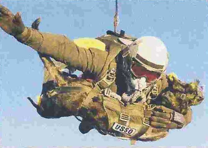 Airborn solider jumping with dog