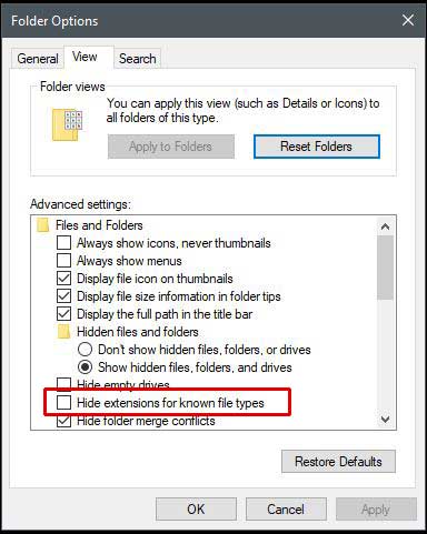 folder options advance options screenshot